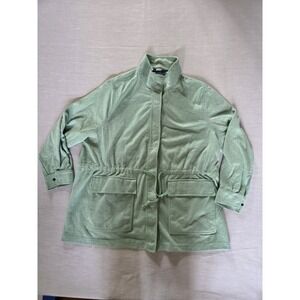 Lands End Shacket Drawstring Waist Womens 2X Snap Up Front Green Mock Neck NWOT